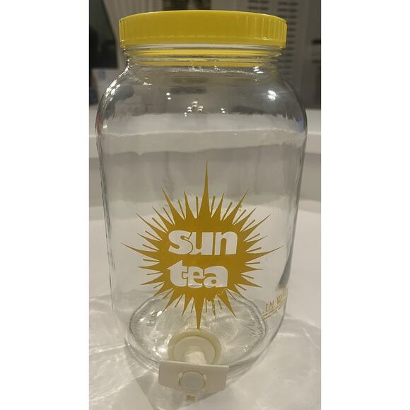 VTG EXCELLENT Sun Tea Glass Jar Yellow Sunburst J.M Werling 1 Gallon With Lid - Picture 2 of 7